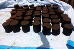 Finished dried charcoal briquettes